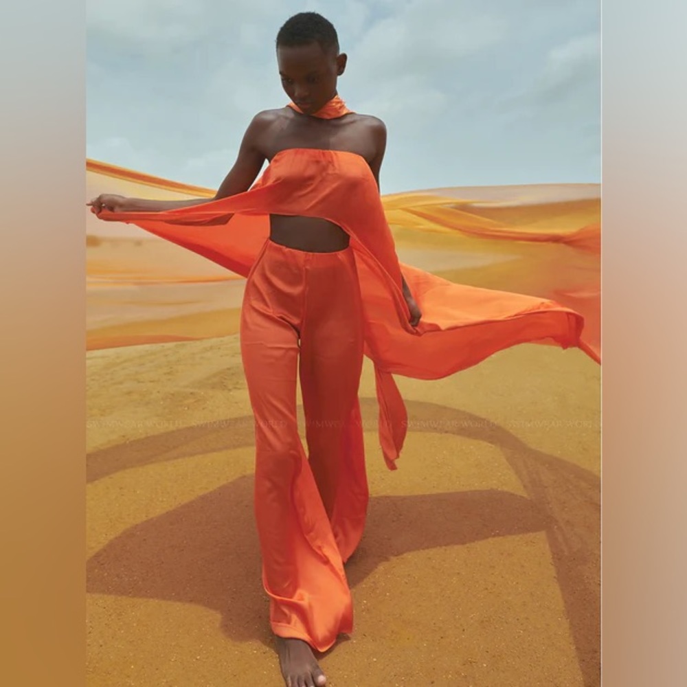 NWT Baobab Volare 3 Piece Strapless Pant Set Amber Orange